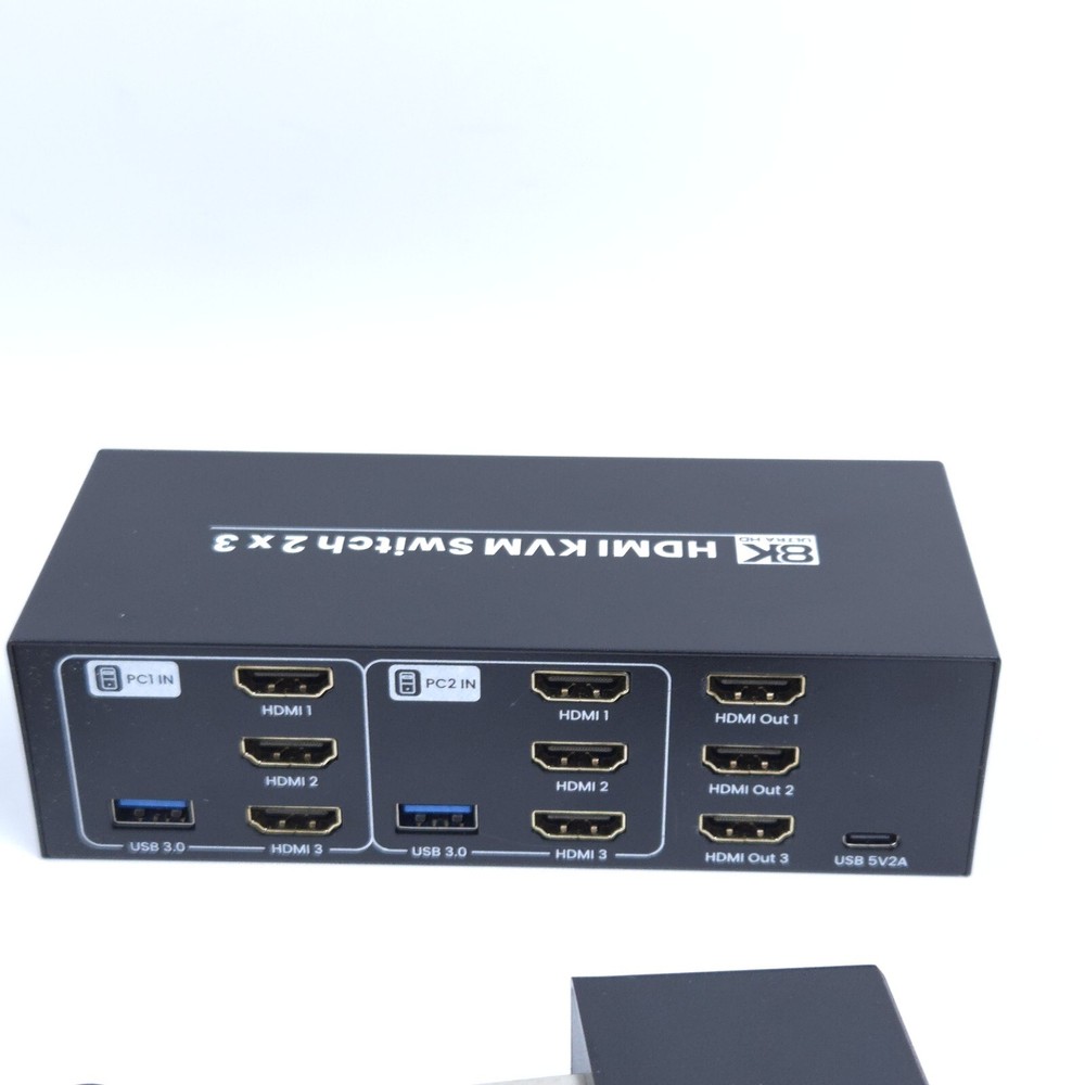 8K HDMI KVM Switch 2x3 2 In 3 Out (No Pushbutton Switch)