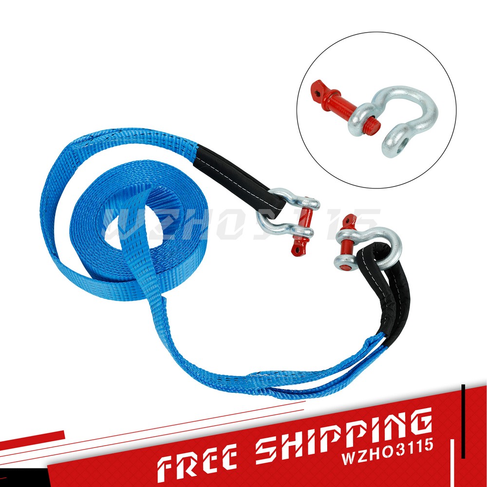 2" 20Ft Heavy Duty Tow Strap 20000 LB Capacity +D-Ring Hook BLUE
