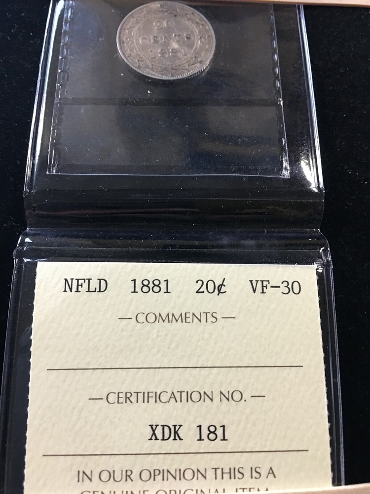 1881 ICCS Graded, Newfoundland 20 Cent, **VF-30**