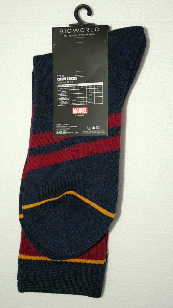 1 Pair Captain Marvel Star Logo New Tags Crew Socks Marvel Comics Fits 5-12 shoe