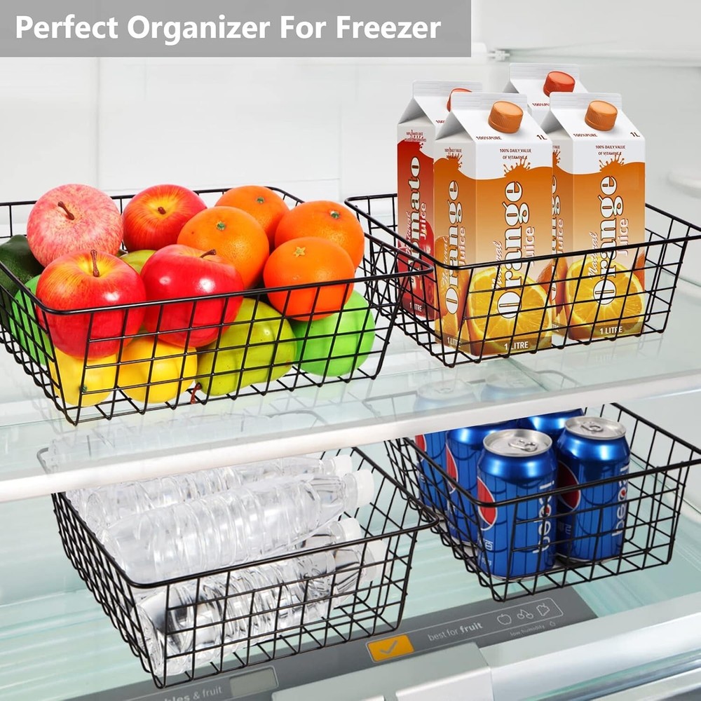 4 Pack Black Wire Baskets - Pantry Storage & Organization Solution