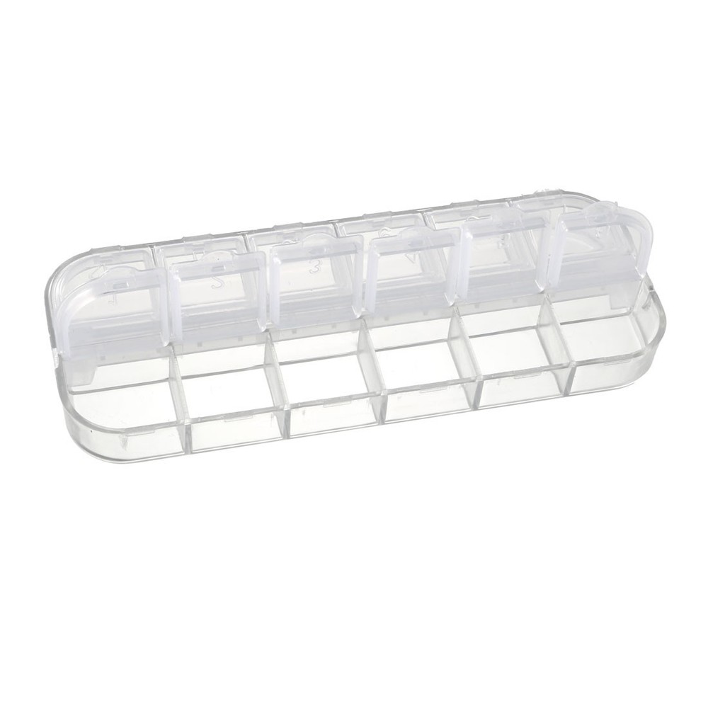 Component Storage Box PS Fixed 12 Grids Clear White 130x52x15mm 2pcs