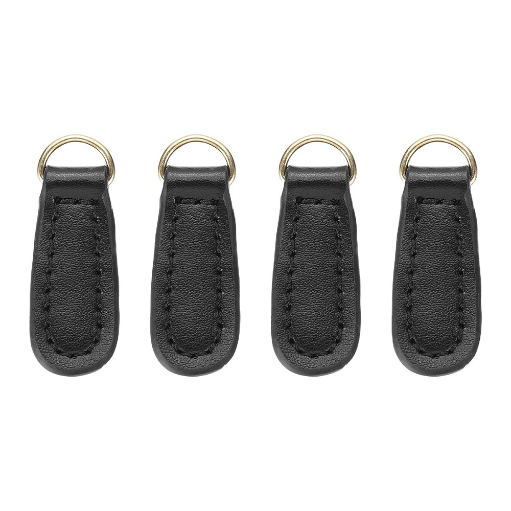 4Pcs Leather Zipper Pull, 1.61 Inch Cowhide Leather Zip Puller(Black)