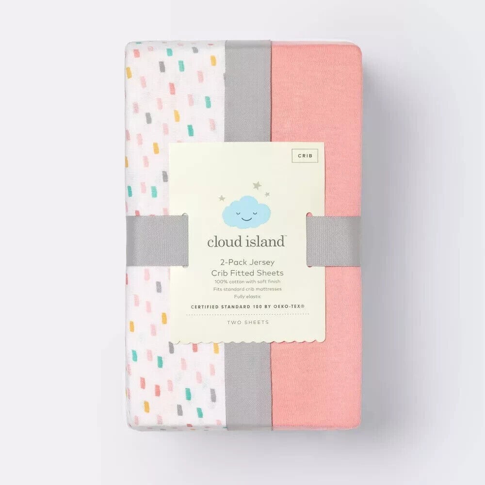 Cloud Island 2-Pack Jersey Crib Fitted Sheets - Fully Elastic - 100% Cotton