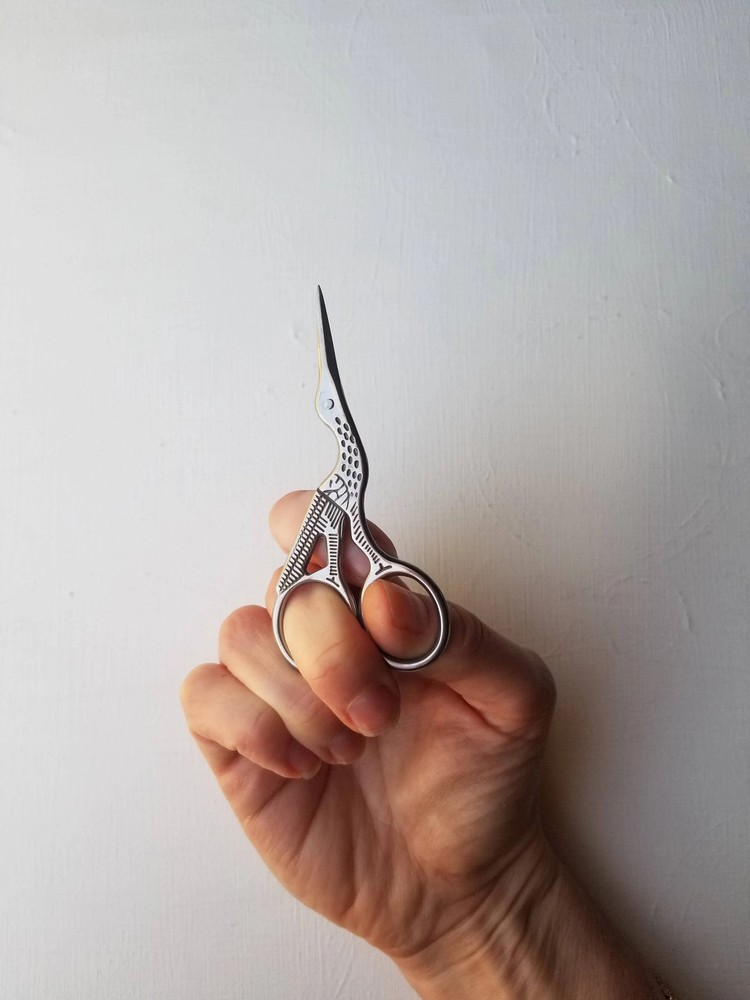 Classic stork hand embroidery scissors