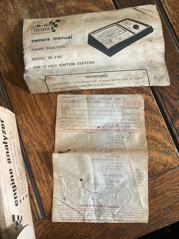 Sears Engine Analyzer 12 Volt Model 28.2161 Vintage