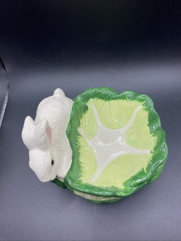 1994 Hermitage Pottery Bunny Cabbage Candy Dish Easter Boxed