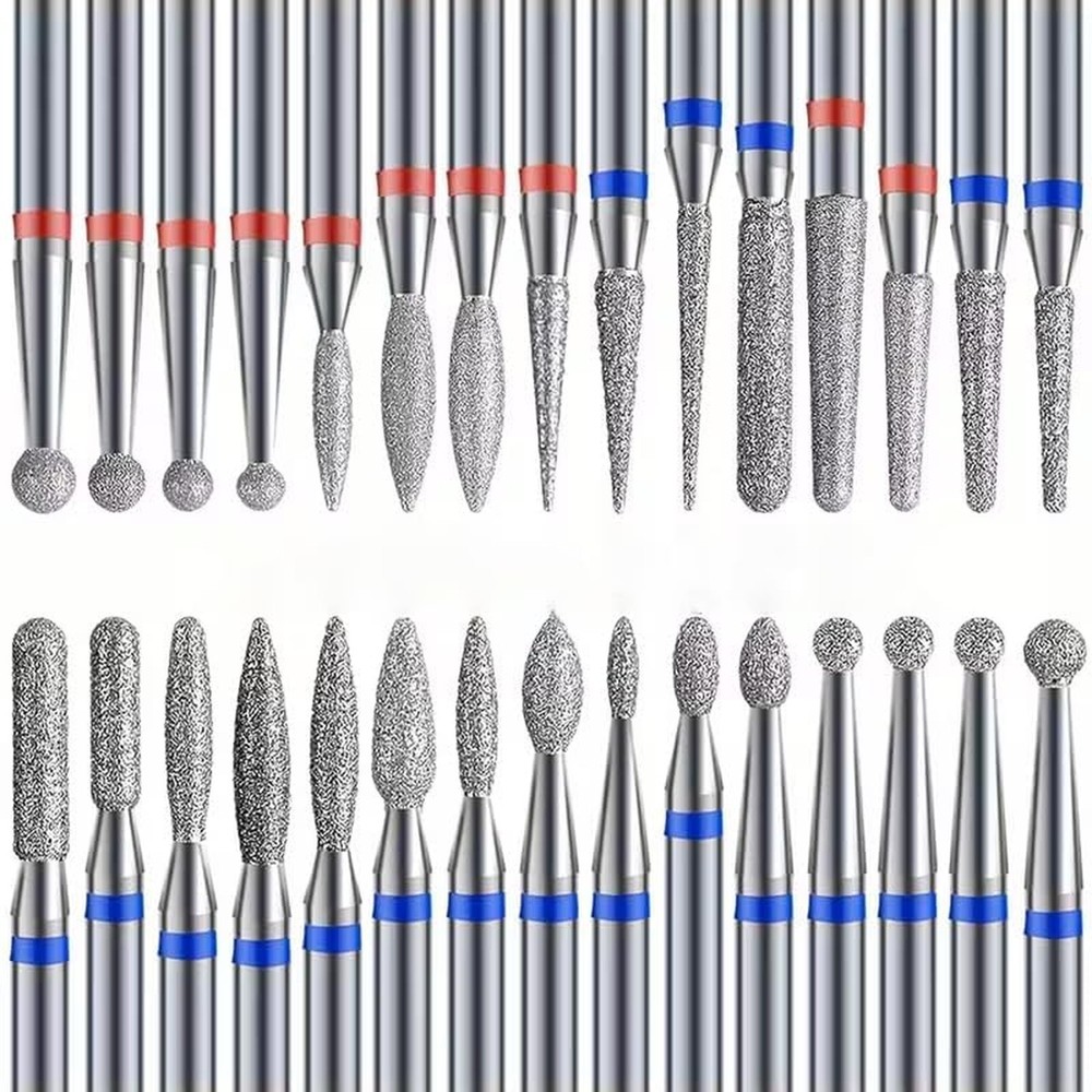30Pcs Silver Diamond Nail Drill Bits Set, Professional Nail File Drill Bits f...