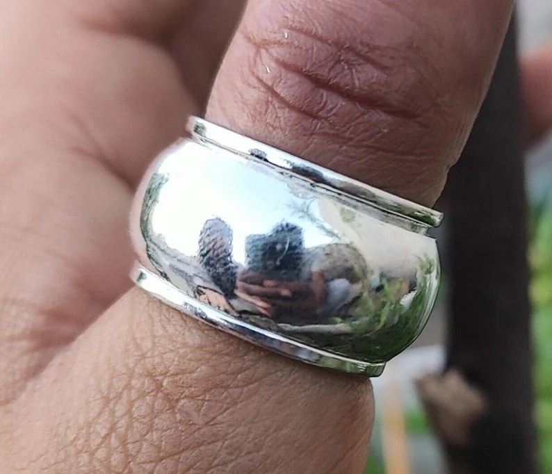 Solid 925 Sterling Silver Spinner Thumb Worry Meditation Fidget Wide Band Ring