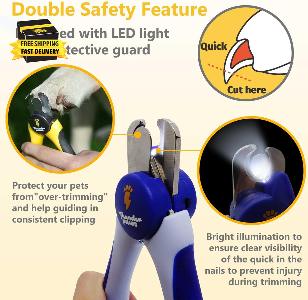LED Dog Nail Clippers with Light, Trimmers with Protective Guard, Quick Sensor,