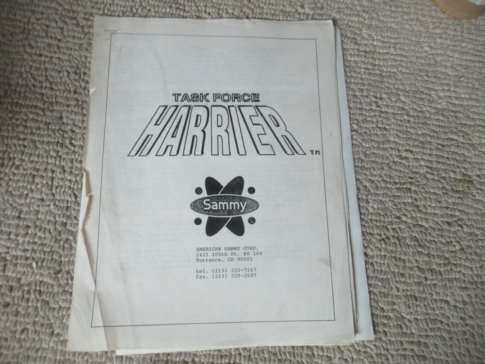 TASK FORCE HARRIER  SAMMY  arcade video game MANUAL