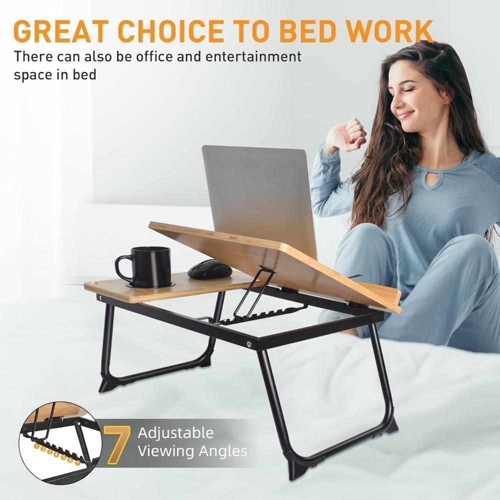 Adjustable Bamboo Book Stand Holder for Reading in Bed with Page Clips Multi