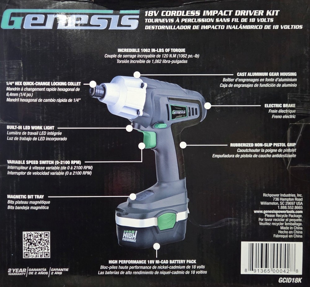 Cordless Impact Driver Kit 18v Genesis