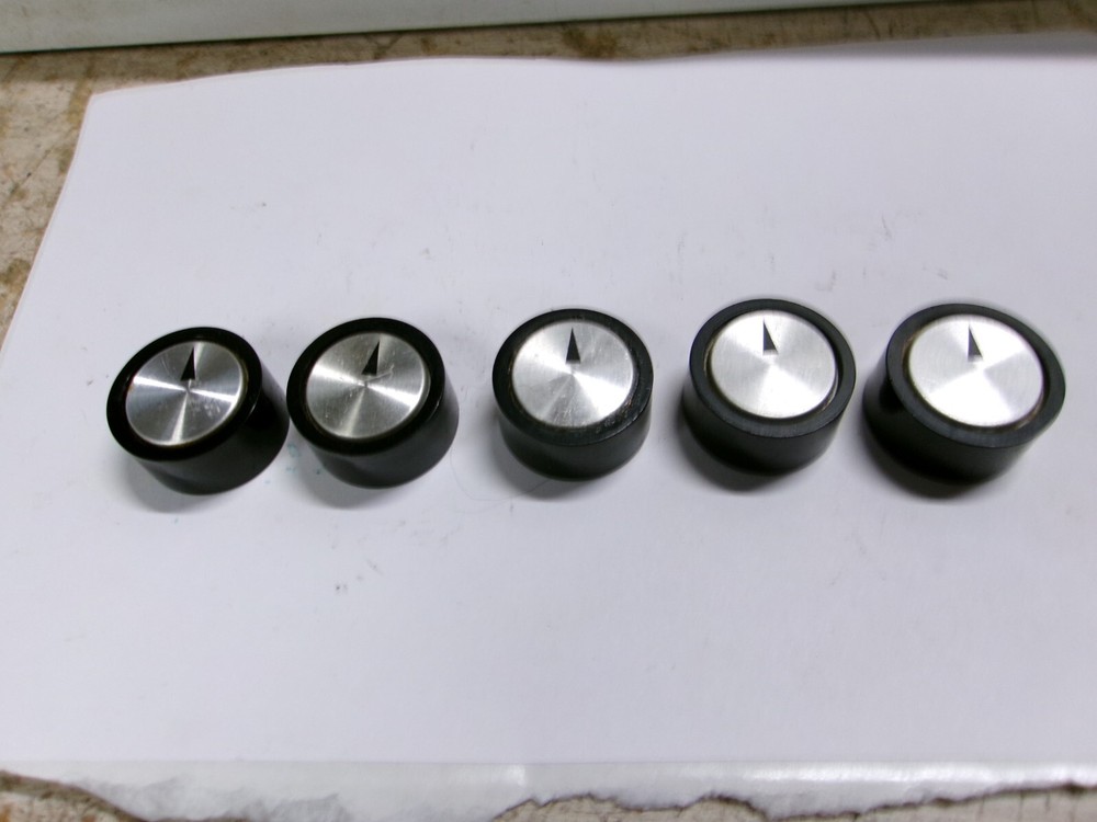 5 VINTAGE BLACK BAKELITE CONTROL KNOBS W/SILVER INSERTS 7