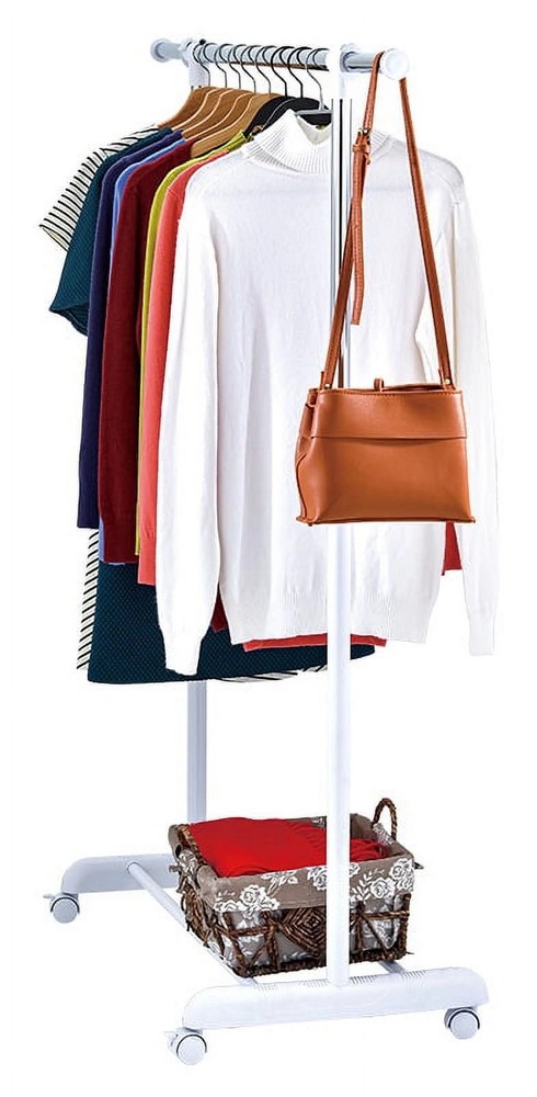 Mainstays Adjustable Metal Rolling Garment Clothes Rack, Chrome & White
