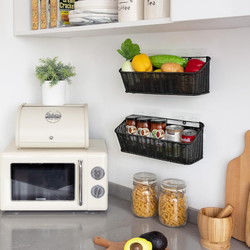 Wicker Hanging Basket 2 Pack Wall Basket Kitchen Fruit & Vegetable Storage