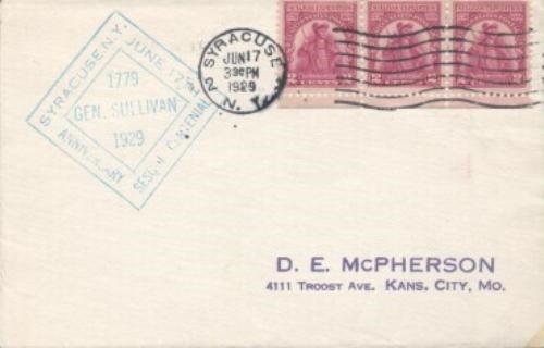 657 2c SULLIVAN EXPEDITION - Syracuse Anniversary cachet