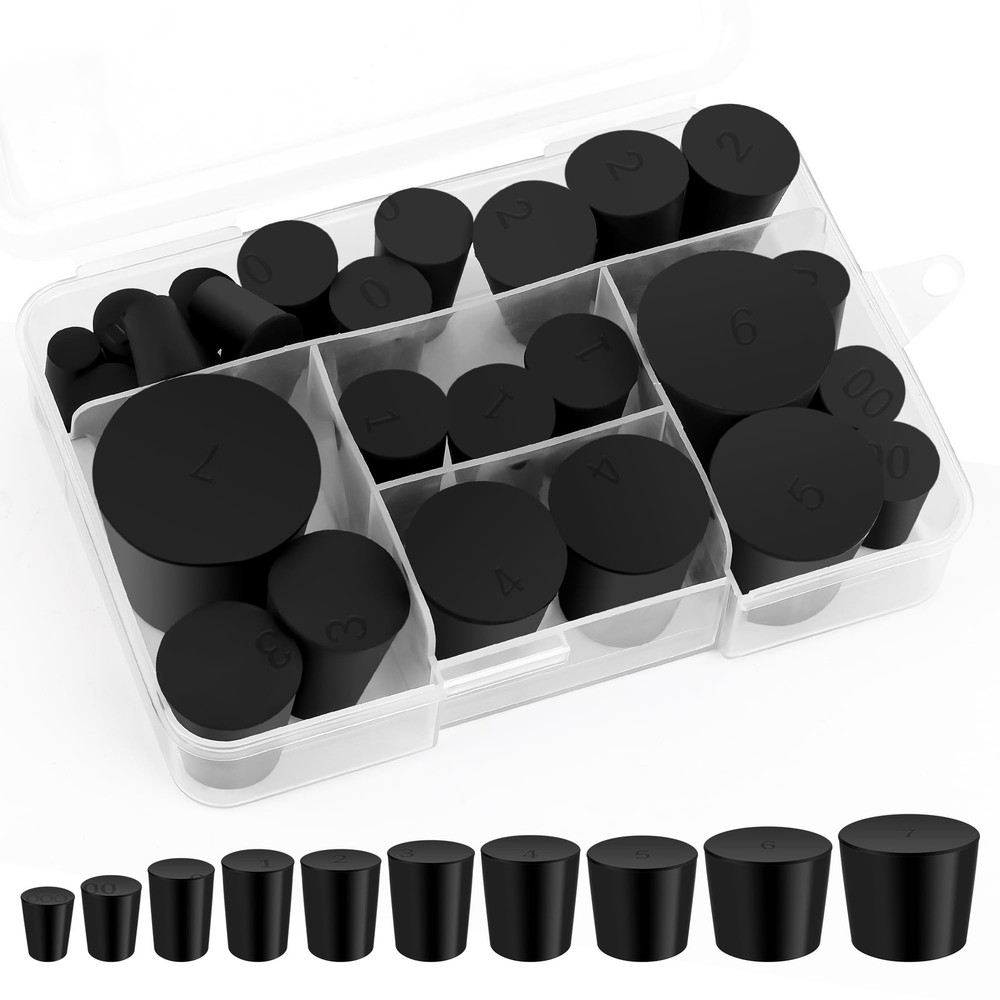 Solid Rubber Stopper Black Lab Plug 000-7 Assorted Sizes Coating Paint 27 Pack