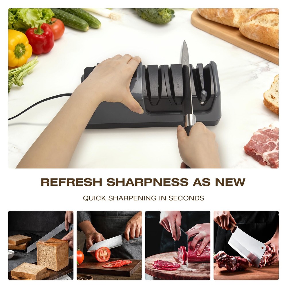 Professional 3-Stage Sharpener for Kitchen , LCD Screen, 100% Diamond Abrasiv...