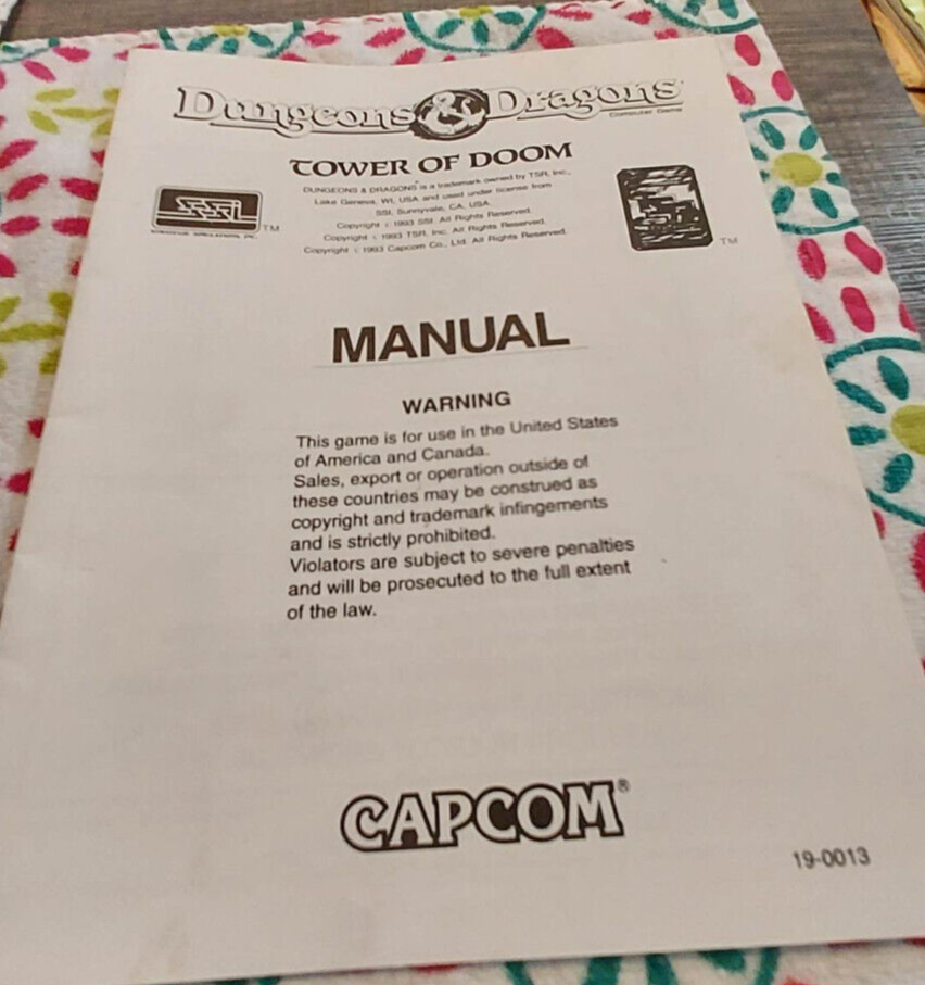 Capcom Dungeons & Dragons original manual