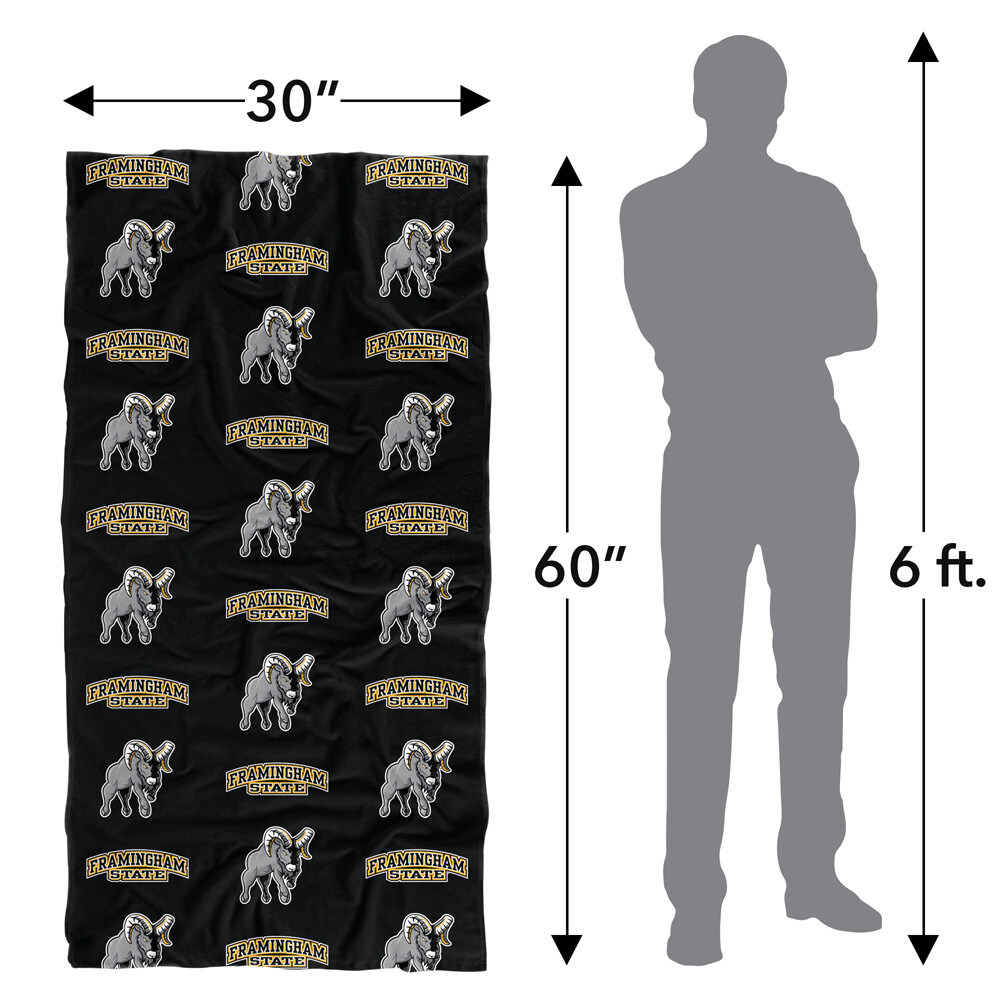 Framingham State University Beach Towel/Bath Towel, 30"x60" Logo Pattern