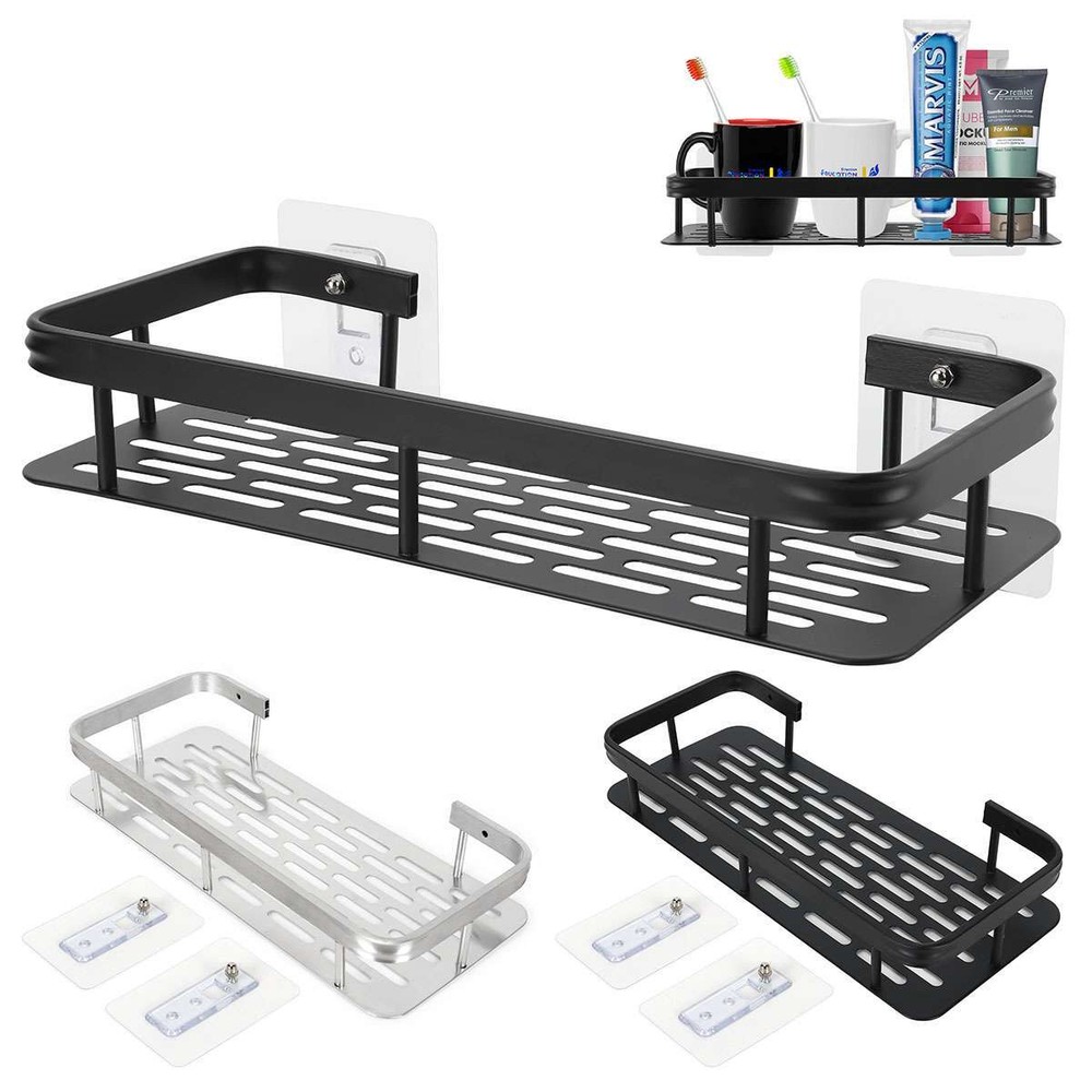 Punch-free Bathroom Kitchen Shelf Wall Mounted Storage Rack Organizer Rectangle