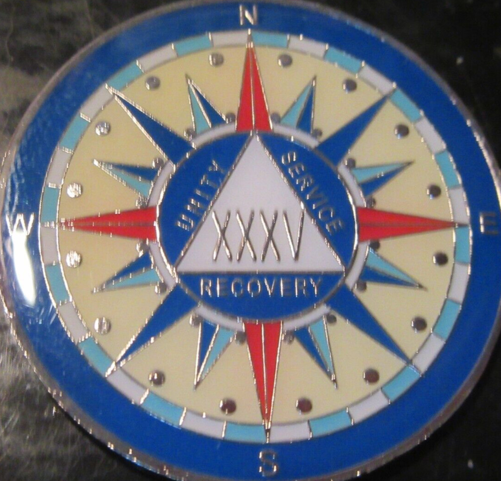Alcoholics Anonymous medallion year 35 Compass AA Sober Chip token