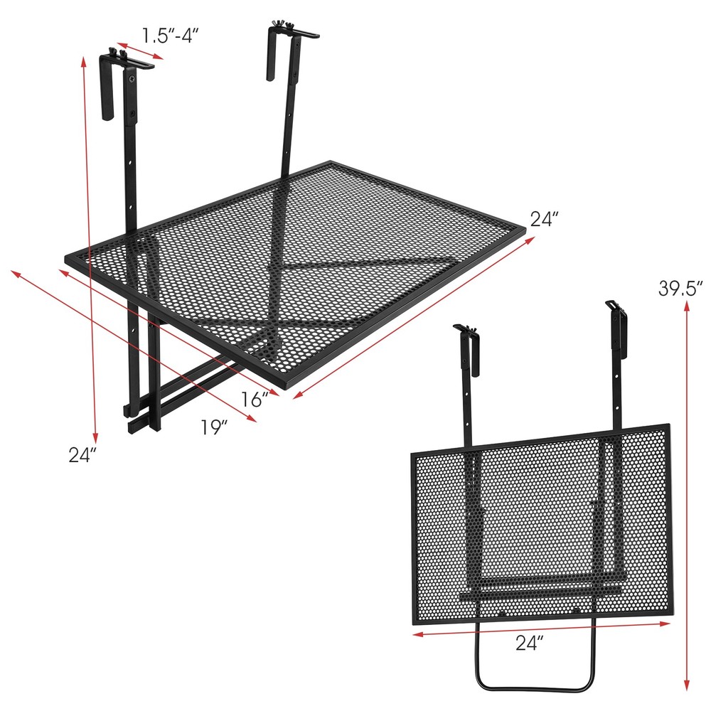 Patiojoy Folding Hanging Table Adjustable Balcony Railing Table Patio Deck Black