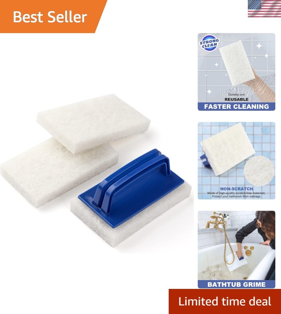 Heavy Duty Bath Scrubber with Replaceable Non-Scratch Pads - Clean & Protect