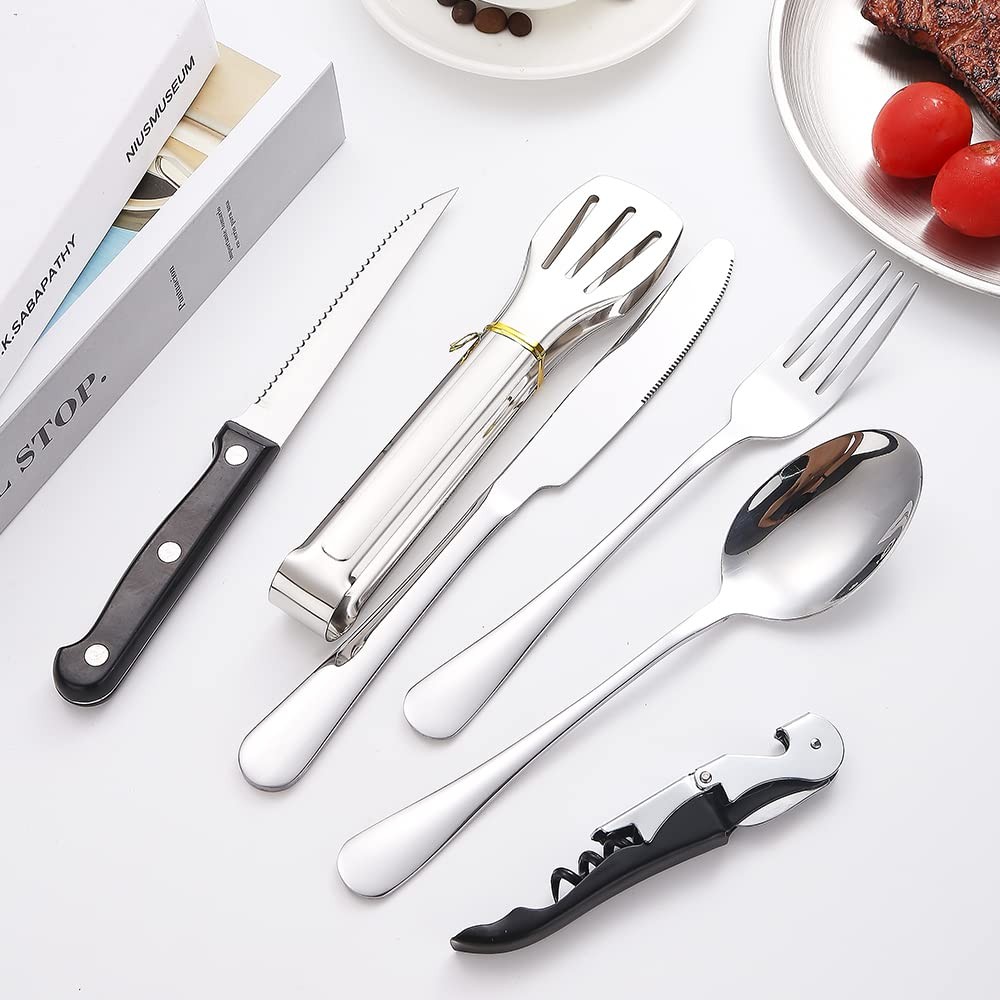 Camping Silverware Silver Picnic Plates nd Utensils Set For 4 Portable Tableware