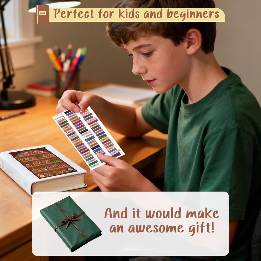 Bible Reading Tracker Stickers & Study Supplies Guide Kit, Bible Tabs for Wom...