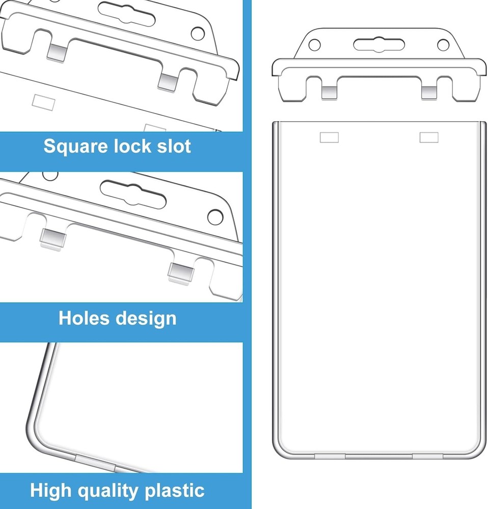 Tinlade 100 Pack Permanent Locking Hard Plastic Badge Holder Vertical Clear