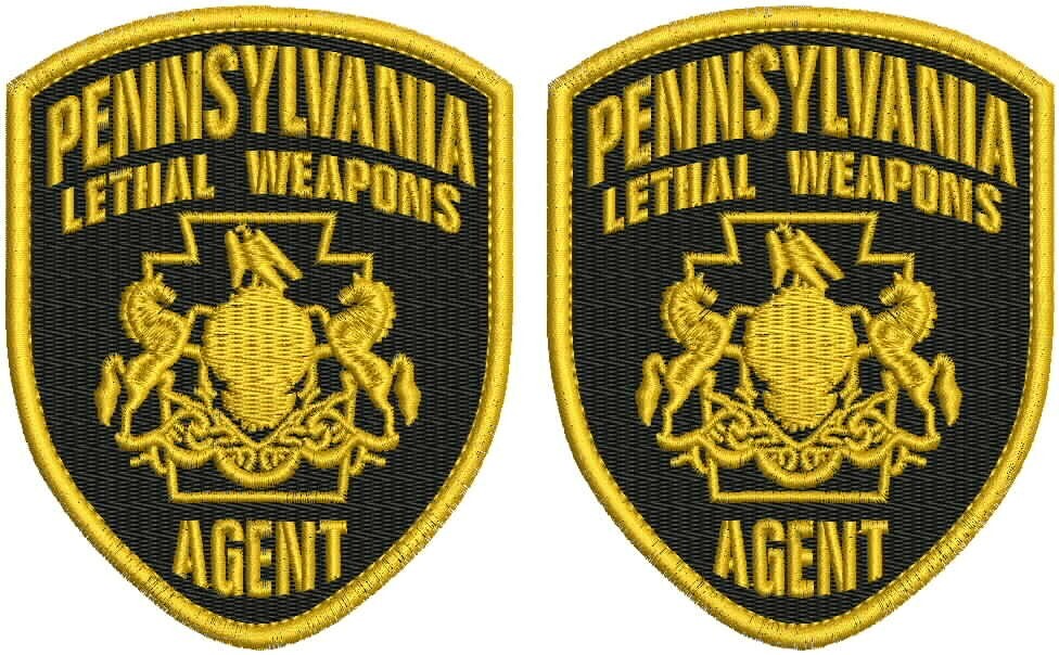 PENNSYLVANIA LETHAL  WEAPONS AGENT 2 EMB SHOULDER 4.5X3.75 HOOK BACK GOLD BLACK