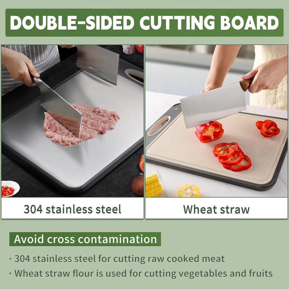 Cutting Board Double Sidedlarge Stainless Steel Cutting Boardswheat Straw Cuttin