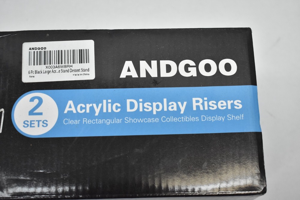 Andgoo 6 Piece Large Acrylic Risers Black Rectangular Showcase Display Shelf