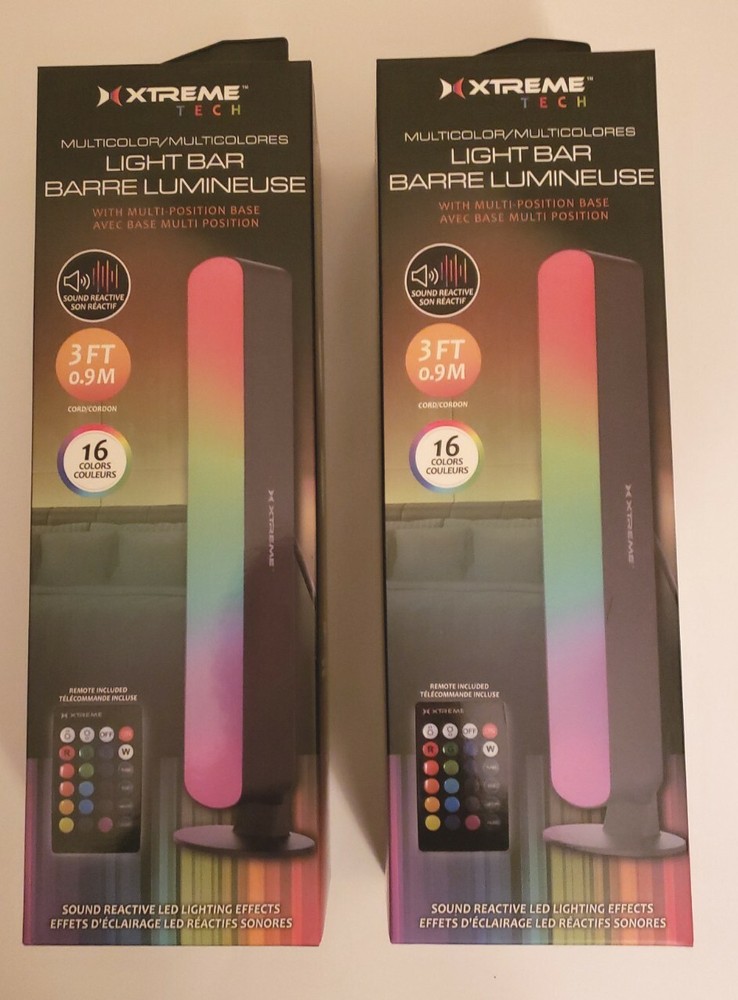 2 Ct Xtreme Tech Multicolor Sound Reactive LED Effects Light Bar Remote Included