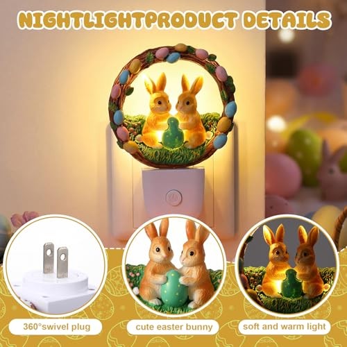 Easter Bunny Light Decoration LED Easter Night Light Plug into Wall Resin Egg