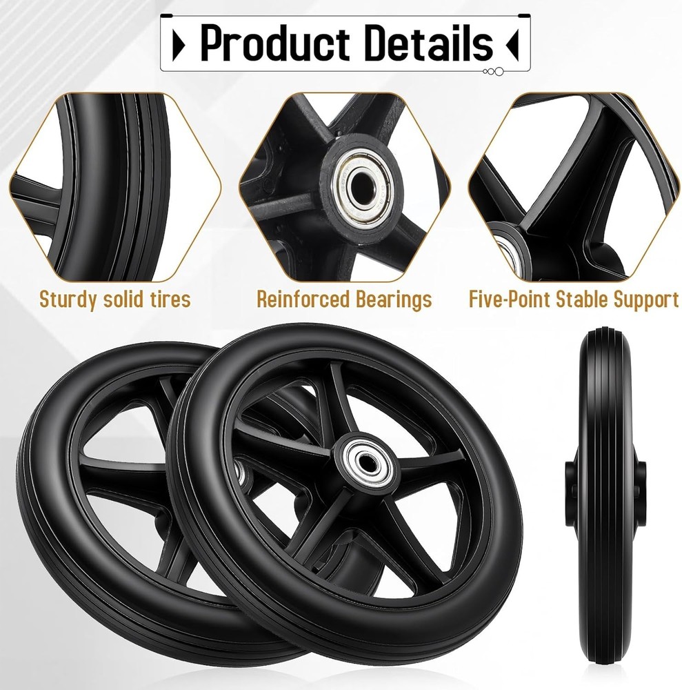 4 Pack 6" Solid Wheelchair Walker Rollator Front Wheels w/ Axles