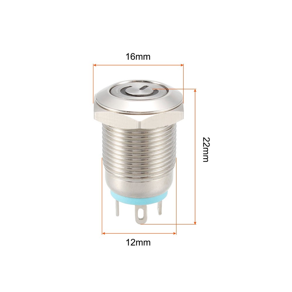 Push Button Switch - AC 250V 2A / 12mm / Silvery, Blue / 1 Pcs