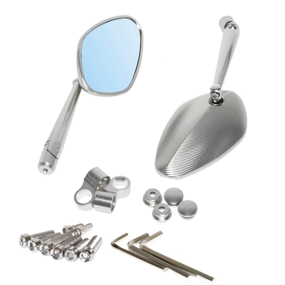 Motorcycle CNC Billet Aluminum Rearview Mirror Silver Solid High Quality New