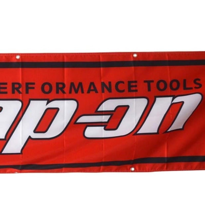 Snap‑On Tools Banner 2×8 ft Red Polyester with 8 Brass Grommets Garage Decor