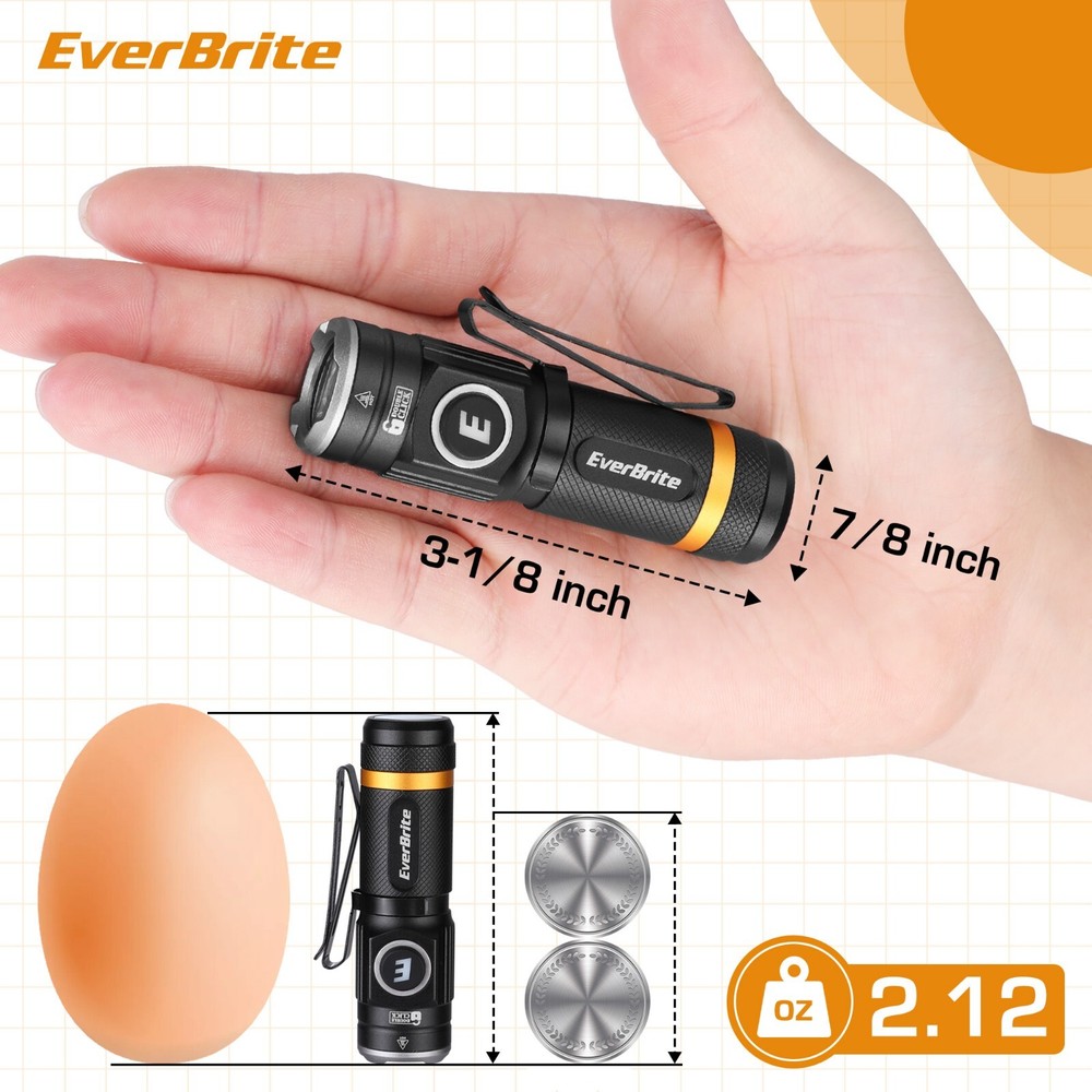 EverBrite Mini Flashlight, Rechargeable Flashlight with USB C Cable 500 Lumens