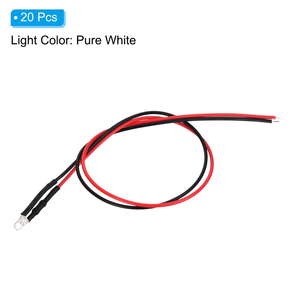 3mm LED Diode Light, 20 Pcs 4.5-6V DC, Pure White Light