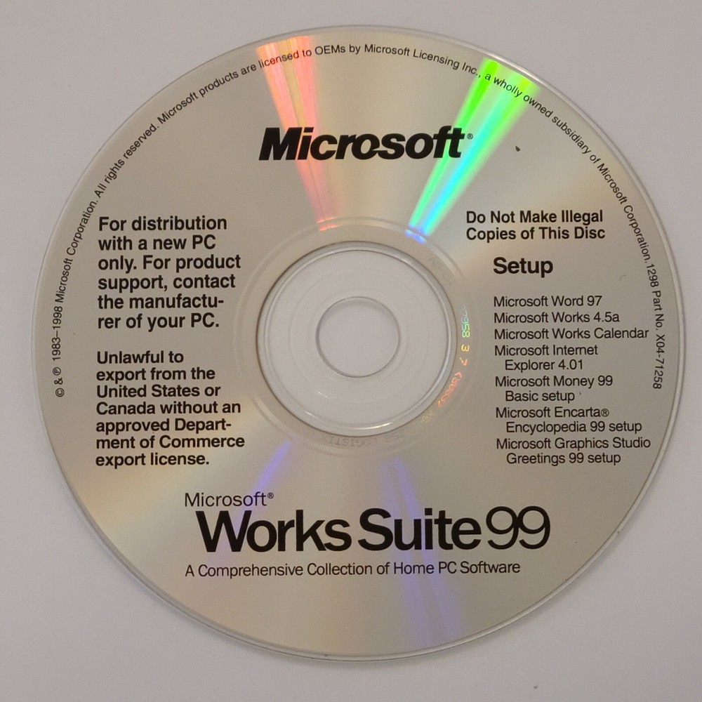 Microsoft Works Suite99 Four CDs and User Guide Excellent Pre-owned Condition