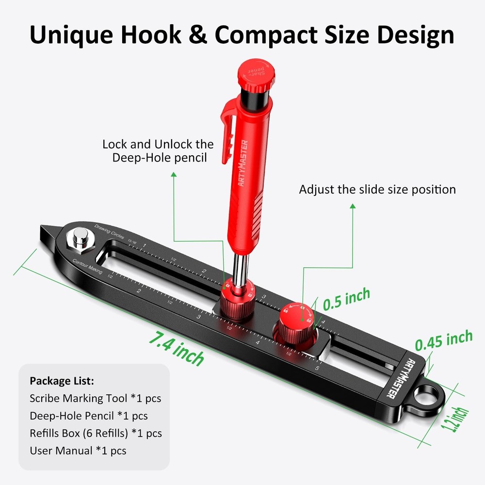 Multi-Function Scribing Tool, DIY Woodworking Scriber Line Maker, Portable Al...