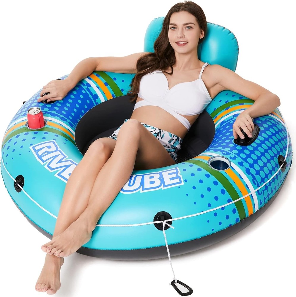 Extra-Large Inflatable River Tube Float - 2 Cup Holders for Ultimate Leisure