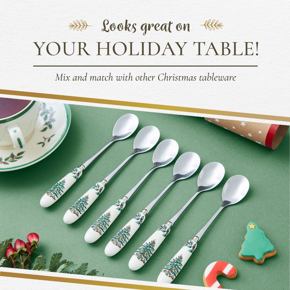 Spode Christmas Tree Teaspoons Holiday Silverware for Desserts and Beverages ...