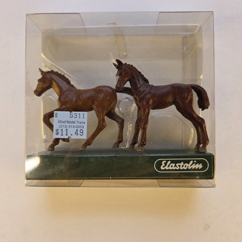 Elastolin By Preiser Two Young Colts Hand Painted In Original Box #5311