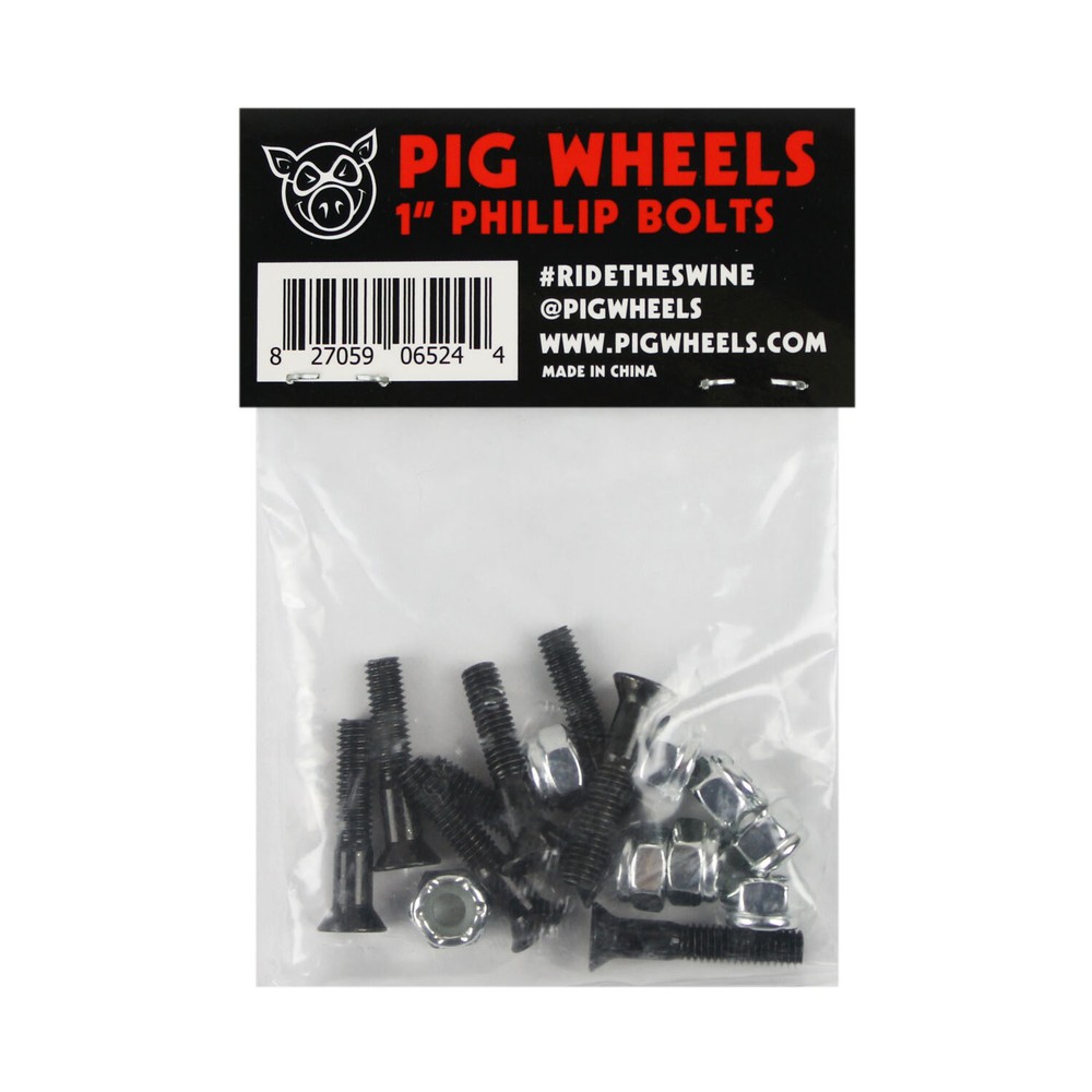 Pig Skateboard Mounting Hardware Phillips Black 1"