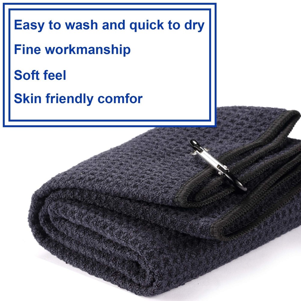 2 Pack 16" x 24" Tri-fold Golf Towel Set, Microfiber Fabric Waffle Pattern To...